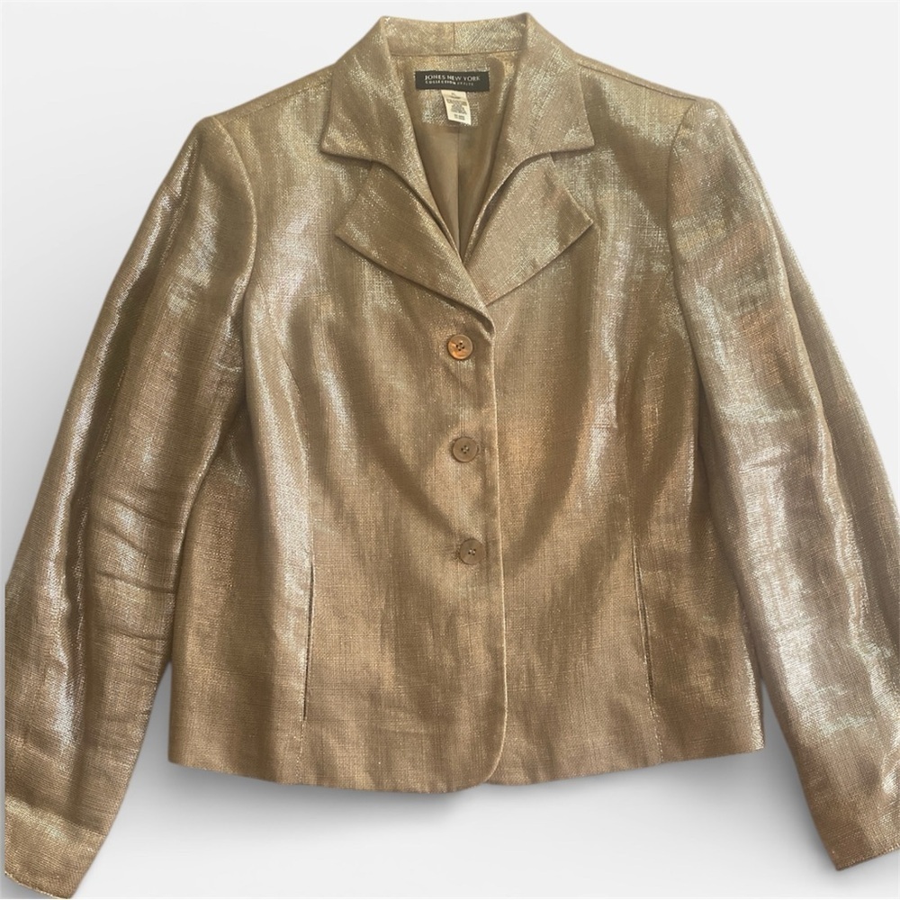 Jones New York 100% Linen BlazerJacket Gold Bronze Shimmer SKU338